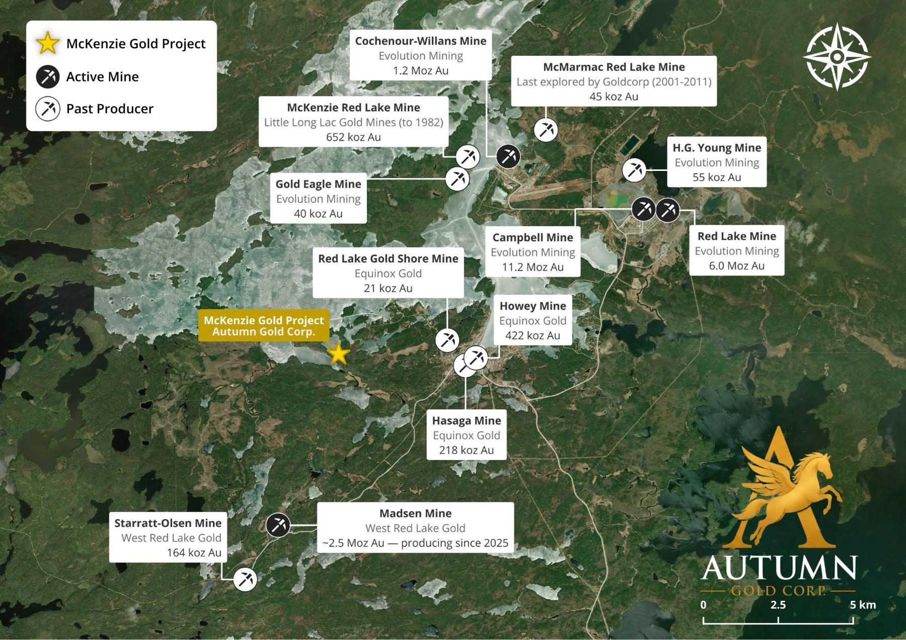 Map of the Red Lake district showing the McKenzie Gold Project and neighbouring mines